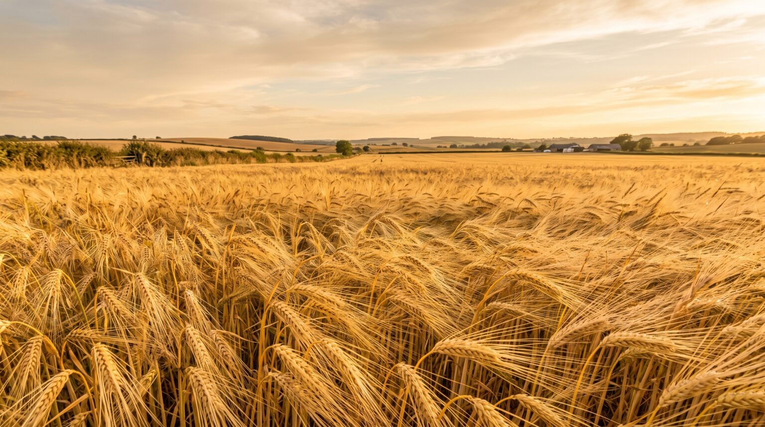 A barley field at dusk with wind moving through the grain, the setting of Ruth and Boaz at the threshing floor