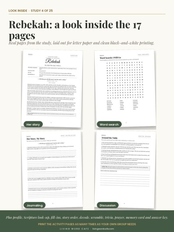 Rebekah: A Woman of Decision look inside Rebekah: A Woman of Decision: look inside the printable study pages