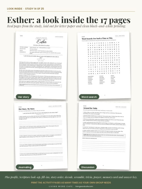 Esther: A Woman of Courage: look inside the printable study pages