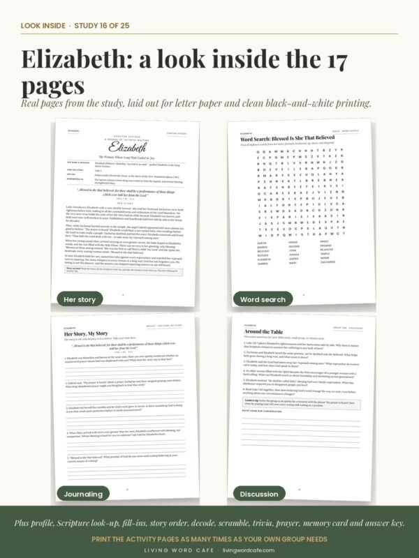 Elizabeth: A Woman of Faithful Waiting: look inside the printable study pages