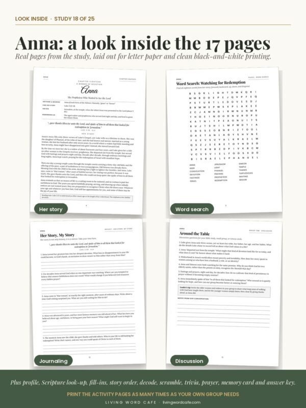 Anna: A Woman of Devotion: look inside the printable study pages