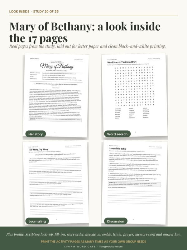 Mary of Bethany: A Woman of Worship: look inside the printable study pages