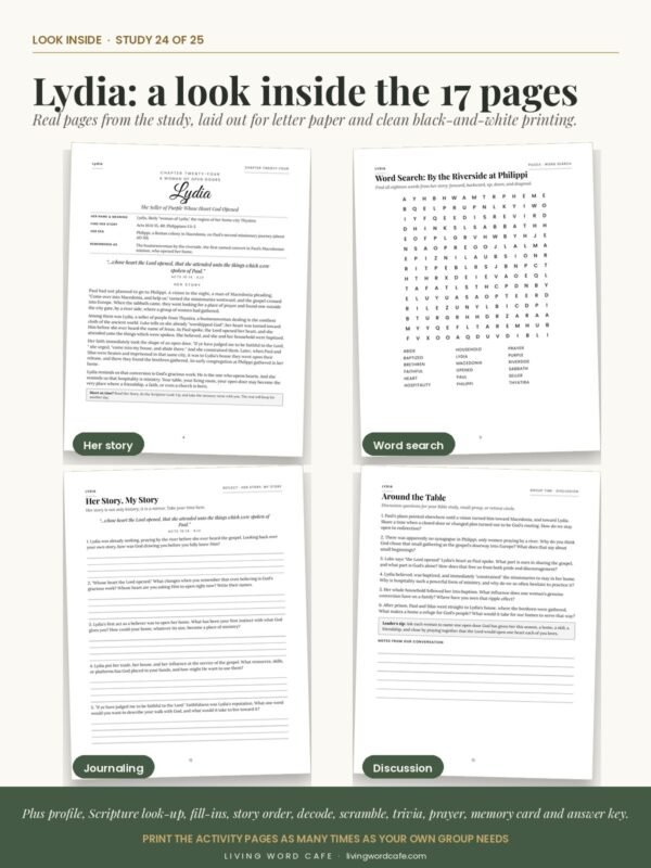 Lydia: A Woman of Open Doors: look inside the printable study pages