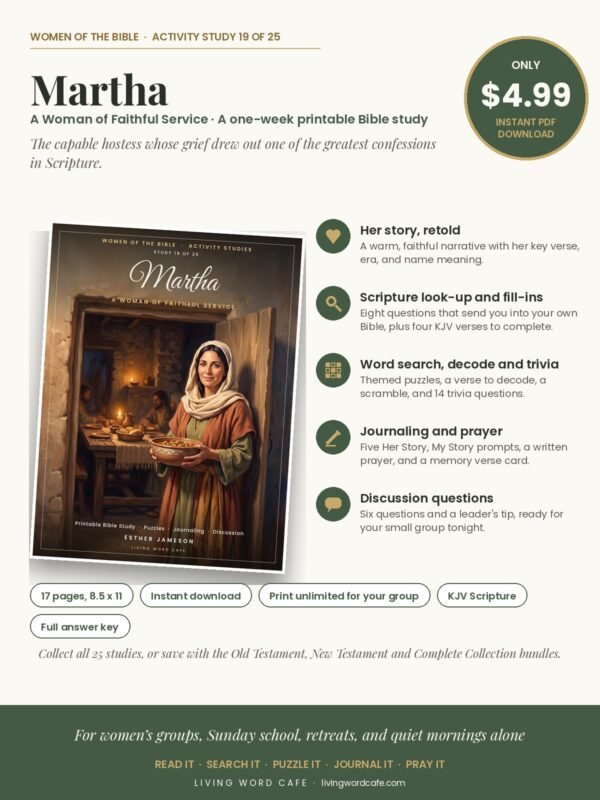 Martha: A Woman of Faithful Service printable Bible study: what is inside, price and format