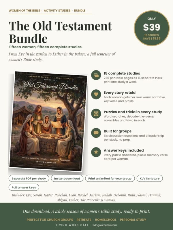Women of the Old Testament Bundle: 15 Printable Bible Studies value overview Women of the Old Testament Bundle: 15 Printable Bible Studies printable Bible study: what is inside, price and format