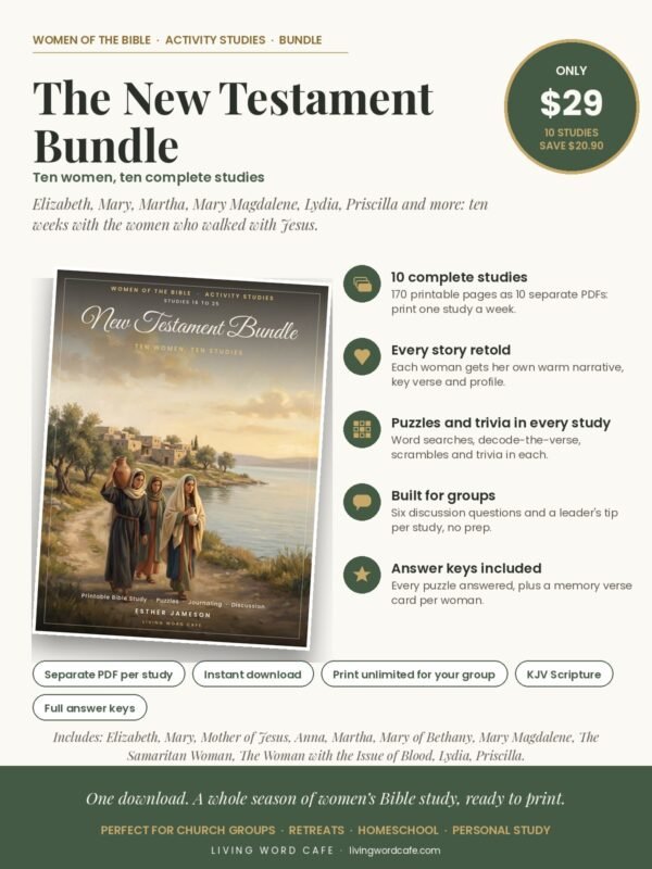 Women of the New Testament Bundle: 10 Printable Bible Studies value overview Women of the New Testament Bundle: 10 Printable Bible Studies printable Bible study: what is inside, price and format